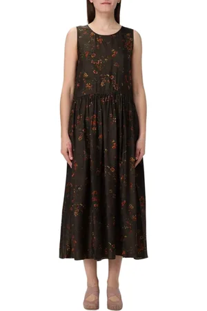 UMA WANG Kleedjes, Dames, Bruin, S, Elegante Bloemen Midi Jurk