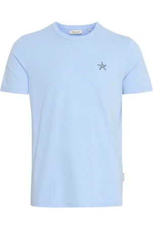 Casual Friday Tops, Heren, Blauw, 2Xl, Geborduurd T-shirt in Chambray Blauw