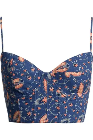 Ralph Lauren Tops, Dames, Blauw, M, Katoen, Blauwe Bloemen Bustier Crop Top