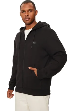 Calvin Klein Sweatshirts & Hoodies, Heren, Zwart, M, Katoen, Zwarte Hoodie met Rits