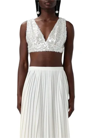 Serafini Tops, Dames, , M, Pailletten, Elegant Sequin V-Neck Crop Top
