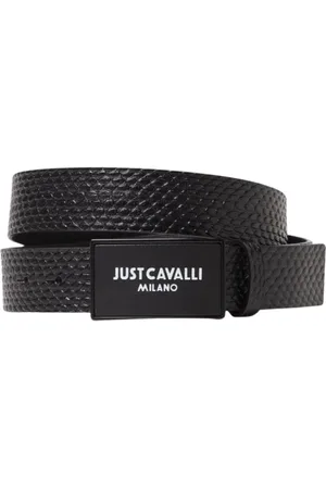 Roberto Cavalli Accessoires, Heren, Zwart, 100 CM, Logo Gesp Leren Riem Stijlvol Accessoire