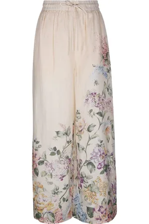 ZIMMERMANN Broeken, Dames, Veelkleurig, S, Linnen, Floral Halliday Relaxed Broek