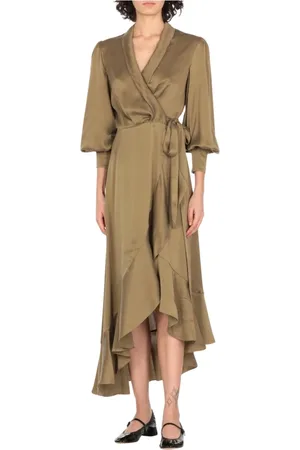 ZIMMERMANN Kleedjes, Dames, Groen, M, Bloemenprint Groene Midi Jurk