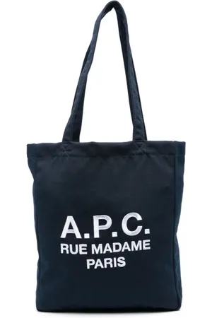 A.P.C. Tassen, Dames, Blauw, ONE Size, Blauwe Canvas Tote Tas Geborduurd Logo