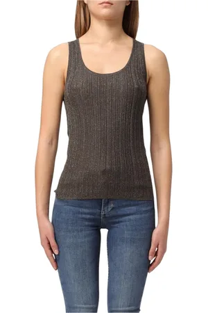 Liu Jo Tops, Dames, Groen, L, Groene Metallic Geribbelde Tanktop