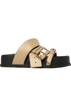 Moschino Schoenen, Dames, , 37 EU, Leer, Geriemde Lage Sandaal Platform