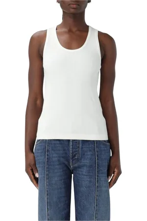 Bottega Veneta Tops, Dames, Wit, XS, Katoen, Witte Geribbelde Gebreide Tanktop