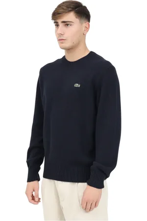 Lacoste Truien, Heren, Blauw, M, Wol, Essentiële Trui met Ronde Hals