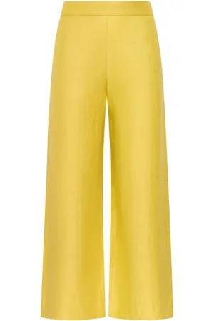 Maliparmi Broeken, Dames, Geel, L, Linnen, Gele Linnen Jacquard Broek