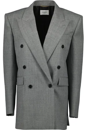 Saint Laurent Jassen, Dames, Grijs, S, Wol, Grijze Wollen Blazer Lente-Zomer 2025