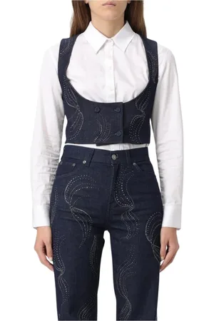 Dondup Jassen, Dames, Blauw, S, Denim, Rhinestone Detail Denim Vest Set