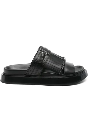 Alexander McQueen Schoenen, Dames, Zwart, 37 1/2 EU, Zwarte Leren Franje Sandalen