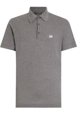 Dolce & Gabbana Tops, Heren, Grijs, 3Xl, Katoen, Grijze Polo Shirt met Logo Plaque