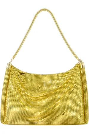 Paco rabanne Tassen, Dames, Geel, ONE Size, Small Pixel Tube Hobo Bag - Metallic Goud