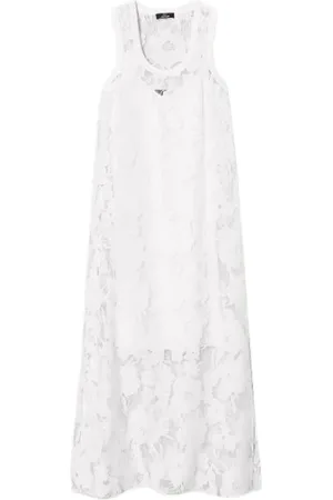 Twin-Set Kleedjes, Dames, Wit, XS, Lange jurk met bloemenmotief