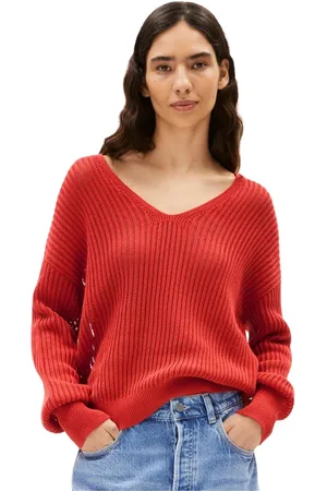 Armedangels Truien, Dames, Rood, XS, Chunky Gebreide V-Hals Trui