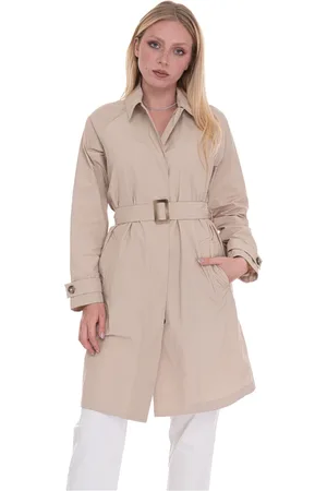 Woolrich Mantels, Dames, , L, Polyester, Trenchcoat met knoopsluiting en riem