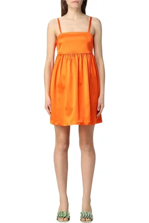 SEMICOUTURE Kleedjes, Dames, Oranje, 2Xl, Wisteria Vierkante Hals Jurk