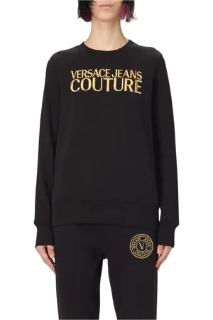 VERSACE Sweatshirts & Hoodies, Dames, Zwart, S, Zwarte Logo Trui met Borduurwerk