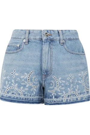 Ganni Korte broeken, Dames, Blauw, W25, Katoen, Kanten Detail Shorts
