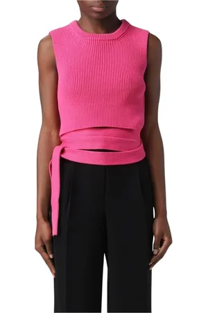 RED Valentino Tops, Dames, Roze, S, Fuchsia Ribbed Knit Sleeveless Top