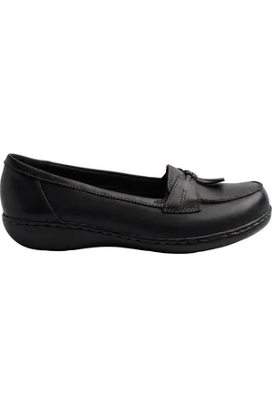 Clarks Schoenen, Dames, Zwart, 37 EU, Leer, Klassieke leren loafers met kwastdetail