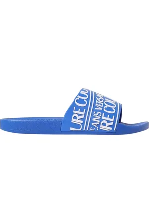 VERSACE Schoenen, Heren, Blauw, 41 EU, Blauwe Casual Slide Sandalen