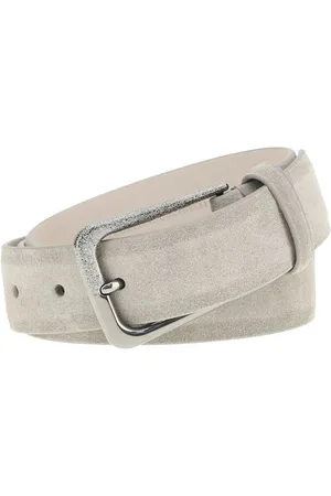 Brunello Cucinelli Accessoires, Dames, Grijs, XL, Suède, Suède riem met vierkante gesp