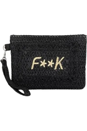 F**K Tassen, Dames, Zwart, ONE Size, Logo Zip Clutch voor vrouwen