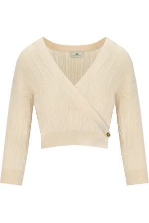 Elisabetta Franchi Truien, Dames, , M, Boter Gebreide V-hals Top