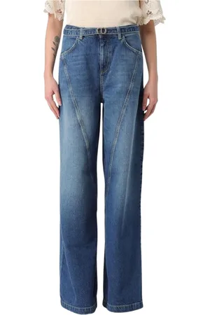Twin-Set Jeans, Dames, Blauw, W30, Denim, Stijlvolle Wide Leg Jeans met Riem