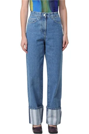 SUNNEI Jeans, Dames, Blauw, S, Denim, Stijlvolle High Waisted Jeans met Manchetten