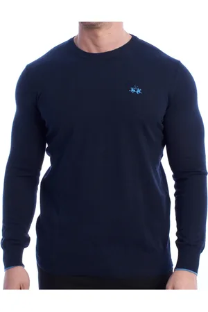 La Martina Sweatshirts & Hoodies, Heren, Blauw, L, Katoen, Basis Ronde Hals Katoenen Trui
