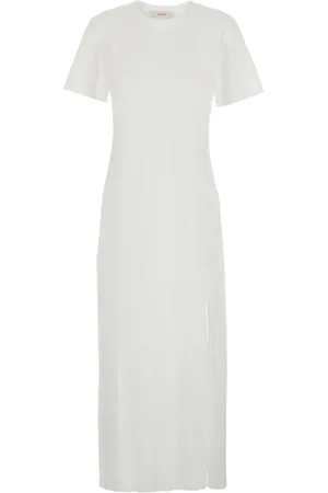 Jucca Kleedjes, Dames, Wit, L, Katoen, Witte T-shirt Jurk met Korte Mouwen