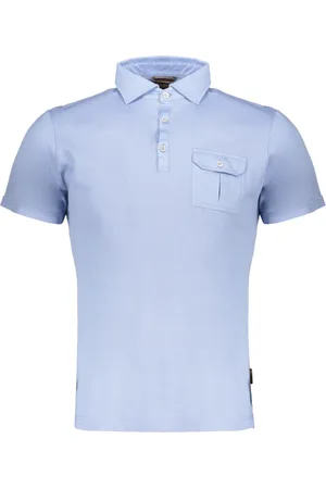 MOORER Tops, Heren, Blauw, 4Xl, Katoen, Katoenen poloshirt met Nacre-knopen