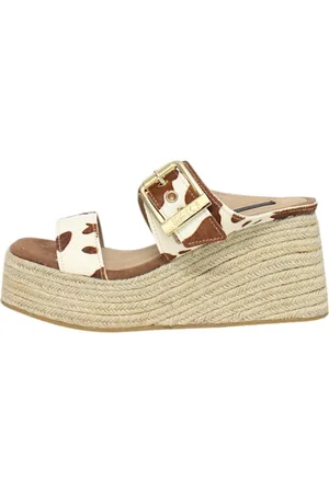 Colors of California Schoenen, Dames, Bruin, 40 EU, Leer, Plateau sandalen in imitatieleer met dierenprint