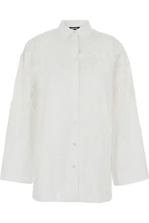 ROTATE Blouses & Shirts, Dames, Wit, S, Katoen, Witte Oversized Geborduurde Blouse Klassieke Kraag