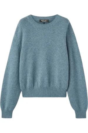 Loro Piana Truien, Dames, Blauw, S, Kasjmier, Kasjmier Crewneck Sweater met Puffed Sleeves