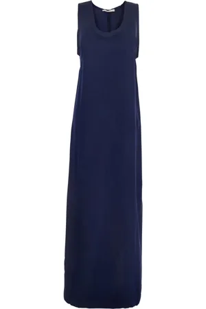 Jucca Kleedjes, Dames, Blauw, M, Blauwe Lange Jurk met U-hals