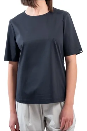 HERNO Tops, Dames, Blauw, L, Blauw T-shirt met drukknoopsluiting