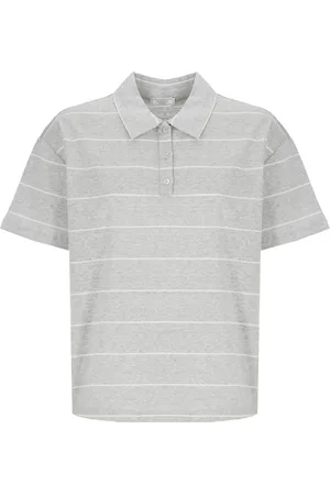 PESERICO SIGN Tops, Dames, Grijs, S, Katoen, Gestreept Linnen en Katoenen Poloshirt