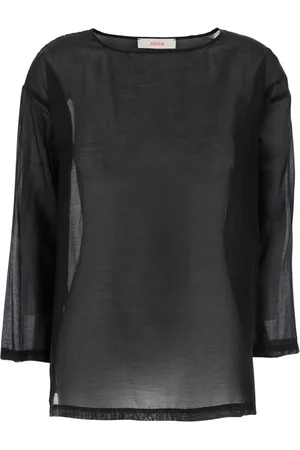 Jucca Tops, Dames, Zwart, S, Katoen, Zwarte Blouse met Ronde Halslijn