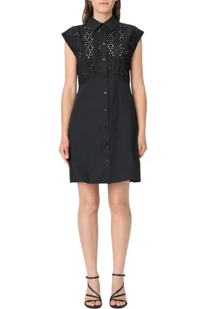 Liu Jo Kleedjes, Dames, Zwart, L, Witte V-Hals Midi Jurk Elegante Stijl
