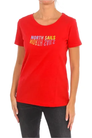 North Sails Tops, Dames, Rood, M, Katoen, T-shirt met Korte Mouwen en Geribbelde Hals
