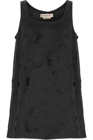 Marni Kleedjes, Dames, Zwart, S, Zwarte Mouwloze Midi Jurk met Geplooide Rok