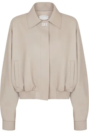 Fendi Jassen, Dames, , L, Leer, Stijlvolle Bomberjack van Leer