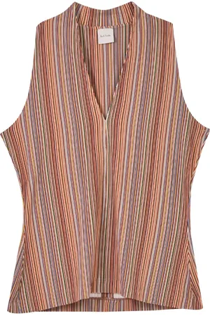 Paul Smith Tops, Dames, Veelkleurig, S, Gestreepte Mouwloze Top V-Hals