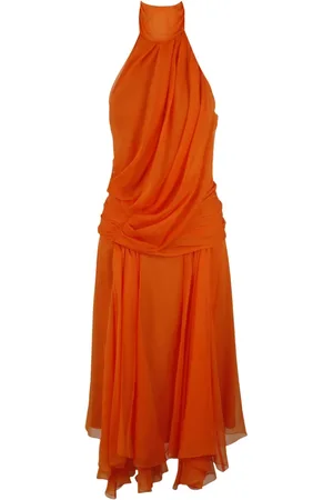 Alberta Ferretti Kleedjes, Dames, Oranje, S, Chiffon, Zijden Halternek Gedrapeerde Jurk