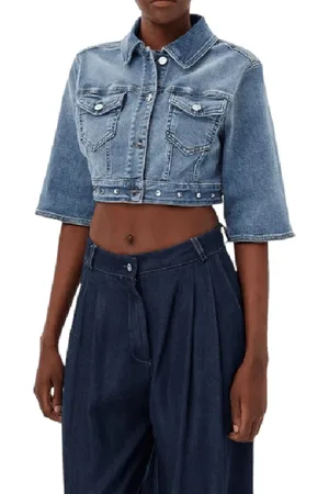 Liu Jo Jassen, Dames, Blauw, XS, Denim, Denimjasje Regular Fit Korte Lengte